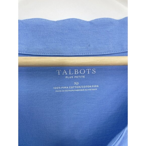 Talbots Plus Cornflower Blue Scallop Neck Pima Cotton Women Blouse Top Sz XP - Picture 4 of 8